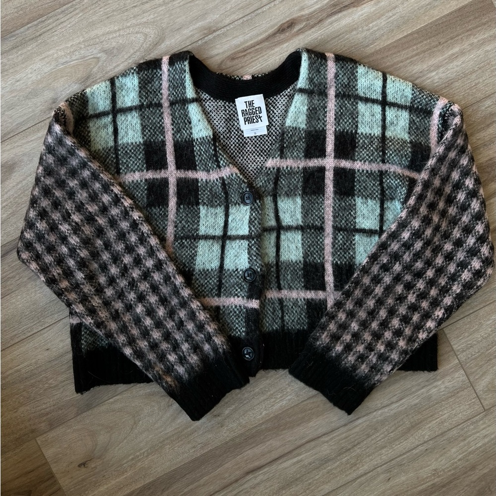 The Ragged Priest Oversized Fuzzy Plaid Cardigan